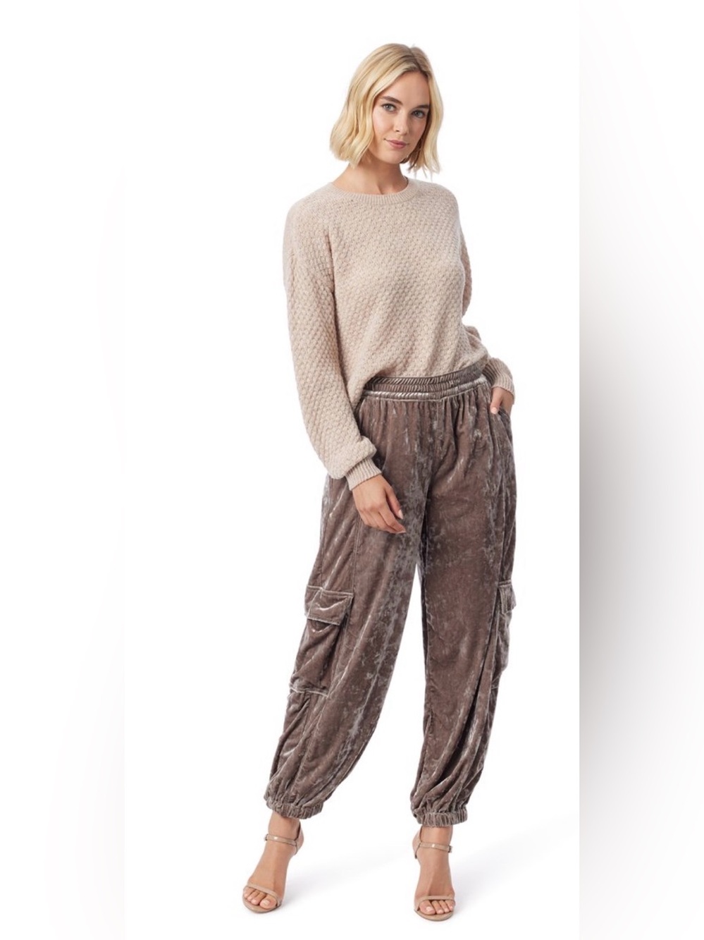 Velvet Cargo Jogger Pants - Taupe